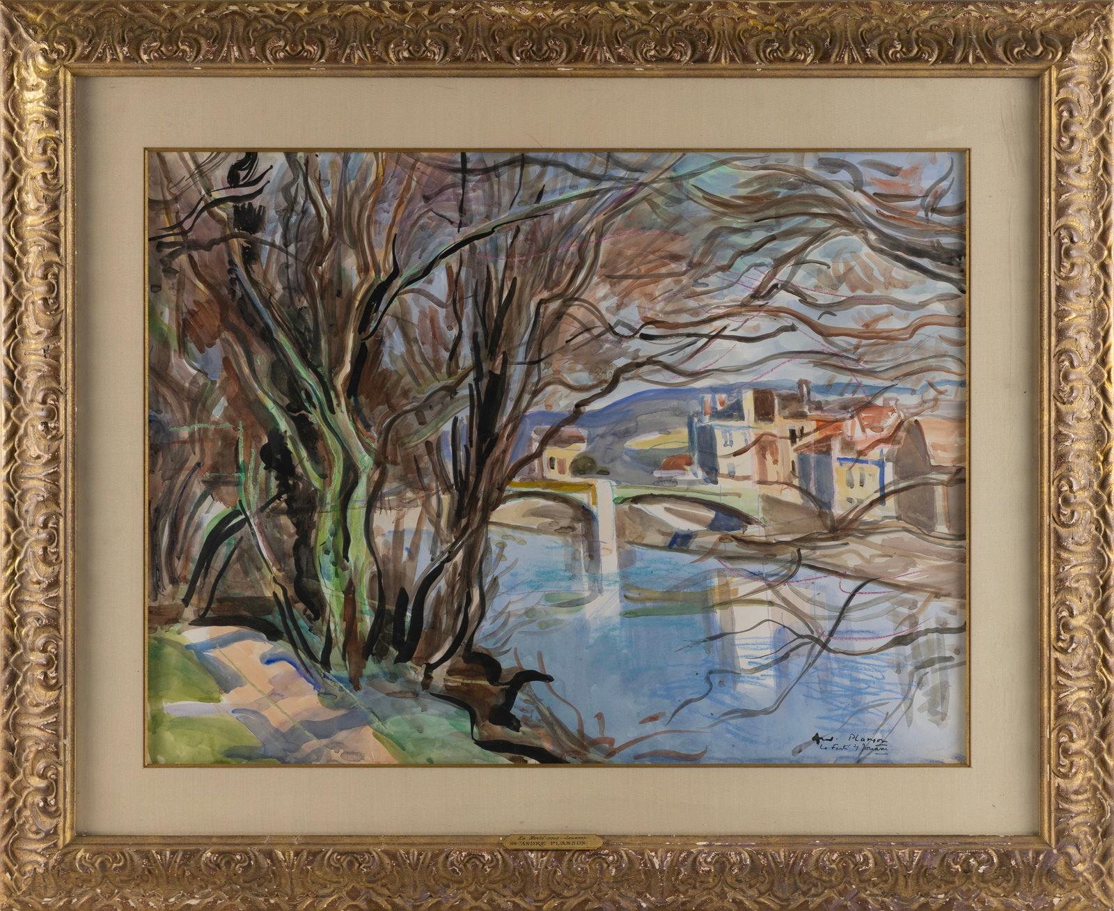 ANDRE PLANSON (France, 1898-1981), "La Fert?-sous-Jouarre"., Watercolor, 22" x 29.5" sight. Framed: ANDRE PLANSON France, 1898-1981 "La Fert?-sous-Jouarre". Signed lower right "A. Planson". Watercolor, 22" x 29.5" sight. Framed 32.5" x 40.5".