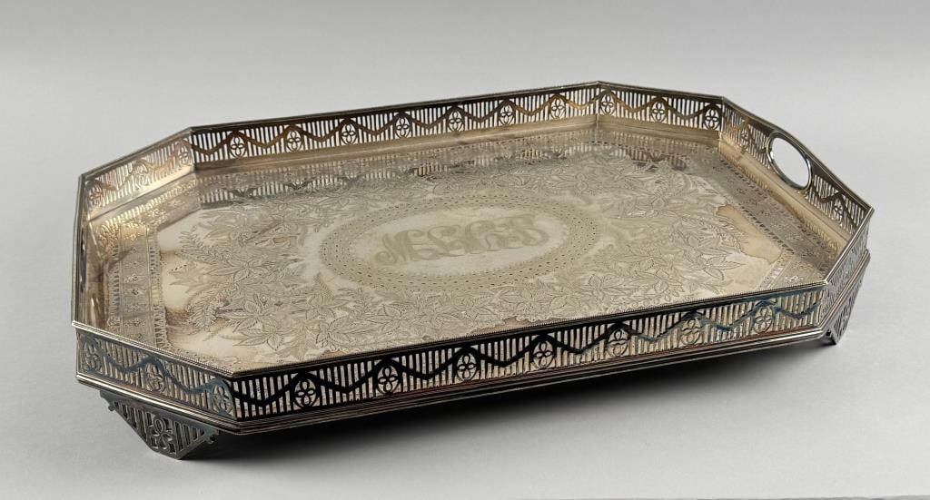 SILVER PLATED TRAY Late 19th Century Length 24". (1 of 4)