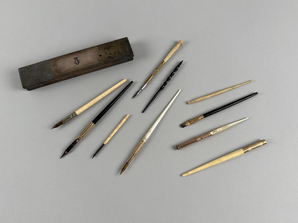 STERLING SILVER PEN BOX WITH PENS Late 19th/Early 20th Century Box approx. 5.8 troy oz. (1 of 3)