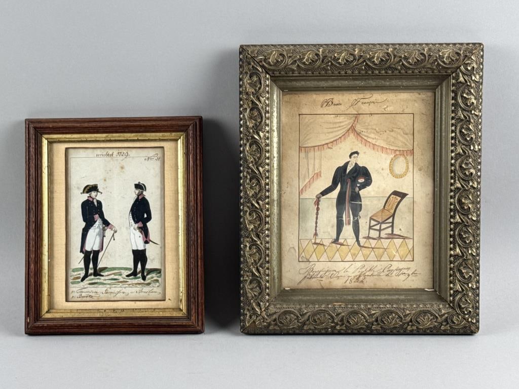 CONTINENTAL SCHOOL (19th Century,), Portrait of a gentleman holding a top hat and cane in an (1 of 2)