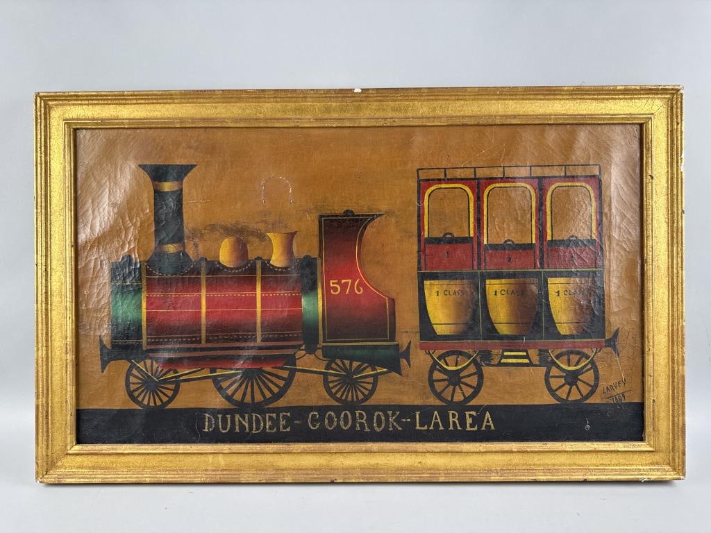 CONTINENTAL SCHOOL (19th Century,), Portrait of the train "Dundee-Coorok-Larea"., Oil on canvas, 18" (1 of 2)