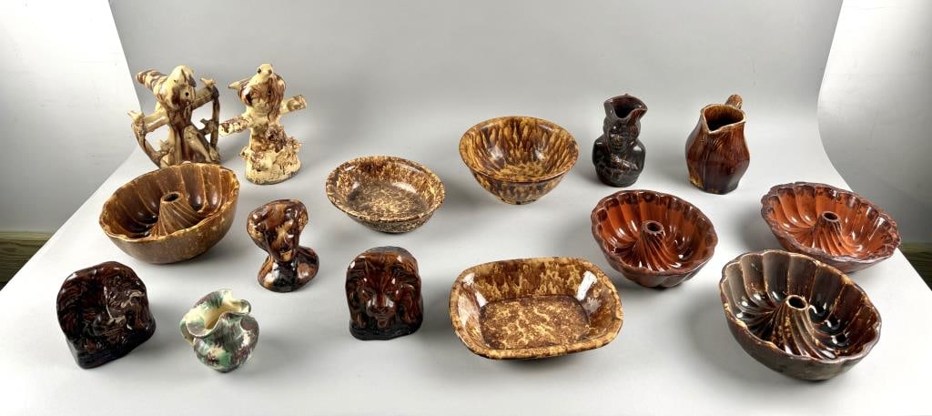 FIFTEEN PIECES OF CERAMICS, MOSTLY ROCKINGHAM 19th Century Heights from 2" to 9.5". (1 of 1)