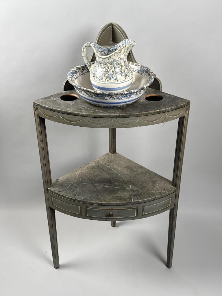WASHSTAND WITH WASHBOWL AND PITCHER 19th/20th Century Stand height 41". (1 of 3)