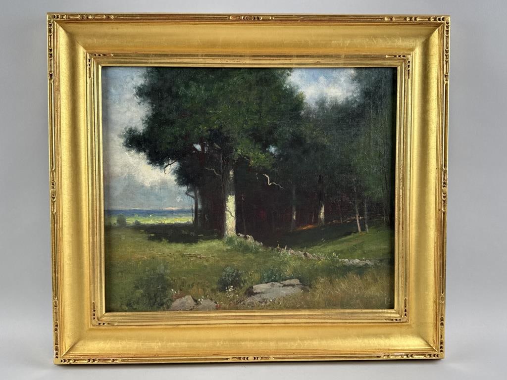 AMERICAN SCHOOL (Early 20th Century,), Woodland landscape., Oil on canvas, 16" x 19". Framed 22" x (1 of 2)
