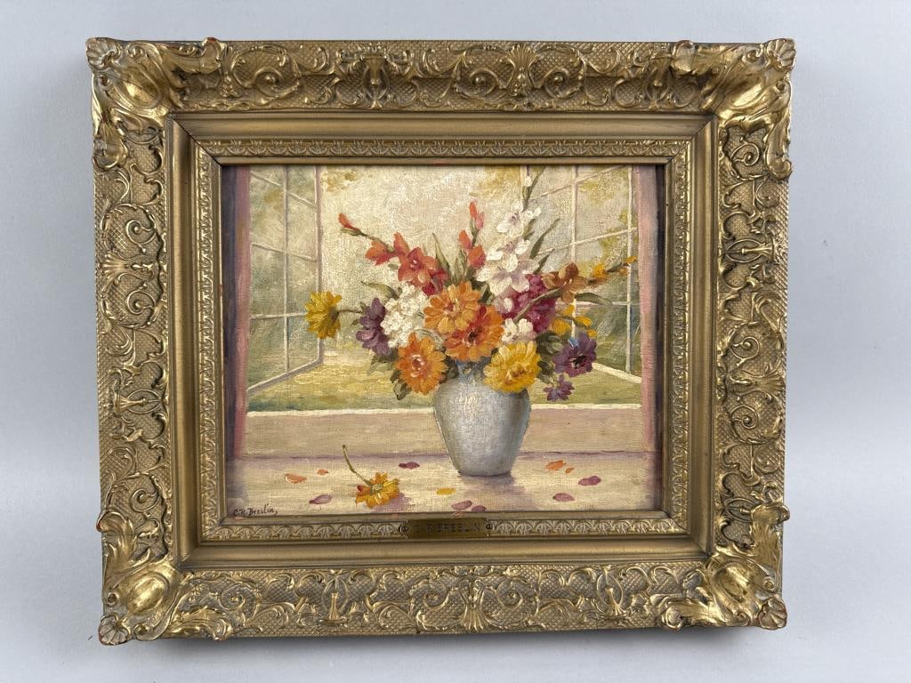 STILL LIFE OF FLOWERS 20th Century Oil on artist board, 8" x 10". Framed 12.5" x 14.5". (1 of 2)