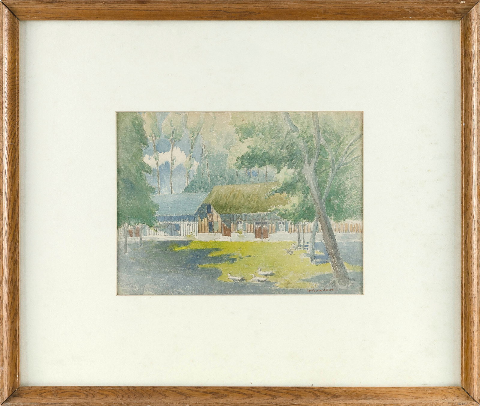 HARRIETTE BOWDOIN (New York/Massachusetts, 1880-1947), Barnyard landscape., Watercolor on paper, (1 of 2)