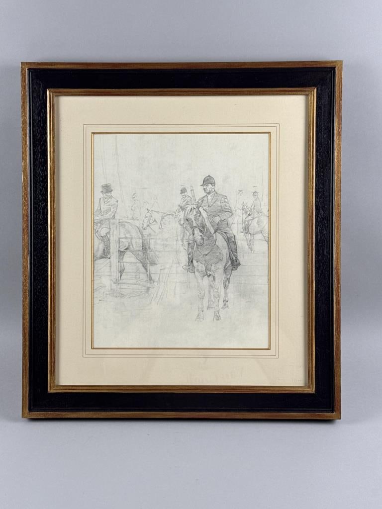PENCIL SKETCH OF FOX HUNT 20th Century Framed 13.5" x 11". (1 of 2)