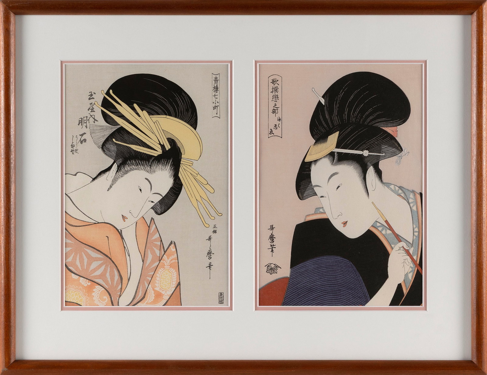 UTAMARO KITAGAWA (Japan, 1753-1806), Two Bijin-ga (pictures of beautiful women)., Woodblock prints, (1 of 4)