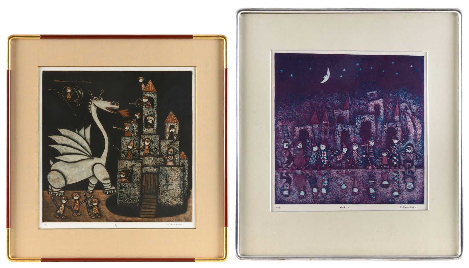 KAZUHIKO KANAZAWA (Japan, 1954-2014), Two works:, Lithographs, 15" x 15" sight. Framed to 26" x 23". (1 of 5)