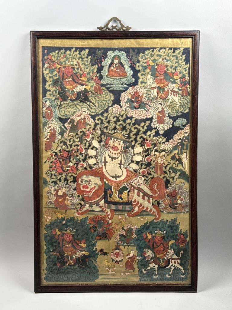 TIBETAN THANGKA 20th Century 35.5" x 22" sight. Framed 39" x 25". (1 of 2)