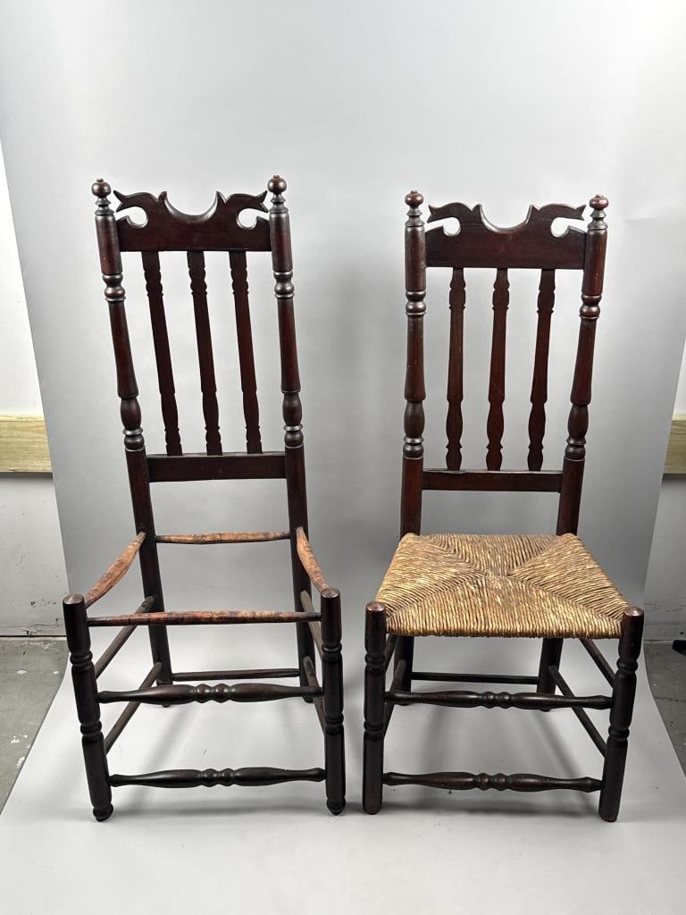 NEAR-PAIR OF BANISTER-BACK CHAIRS 19th Century Back heights 44" and 44.5". (1 of 2)
