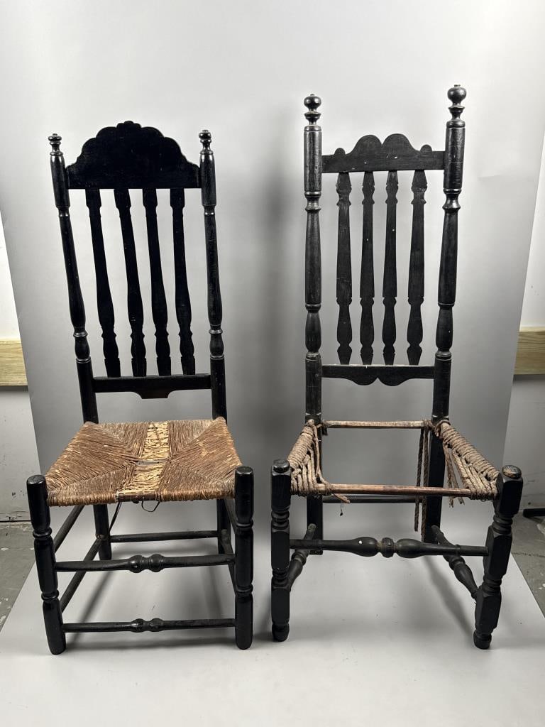 TWO BANISTER-BACK CHAIRS 19th Century Back heights 46.5" and 49". (1 of 2)