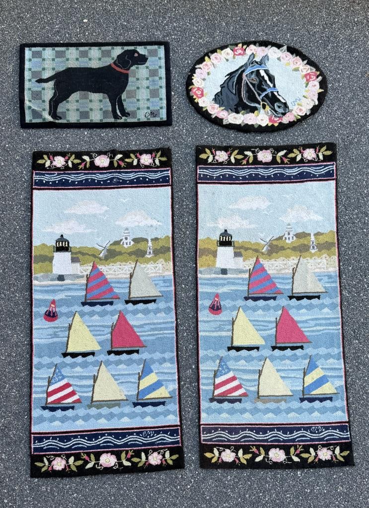 FOUR SMALL CLAIRE MURRAY HOOKED RUGS Contemporary Largest 5'10" x 2'6". (1 of 1)