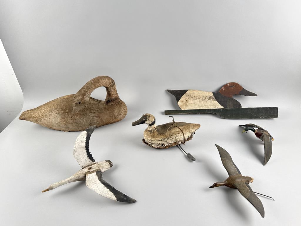 SIX WATERFOWL CARVINGS 20th Century Lengths from 6" to 19". (1 of 2)