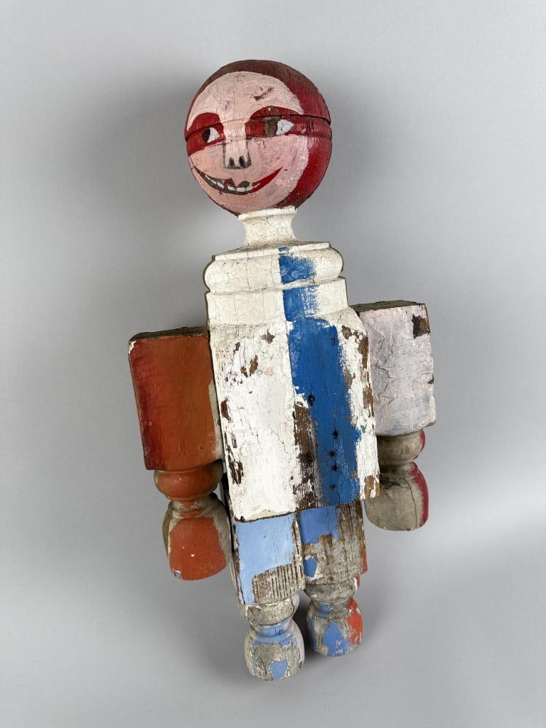 FOLK ART POLYCHROMED WOODEN FIGURE Mid-20th Century Height 20". (1 of 5)