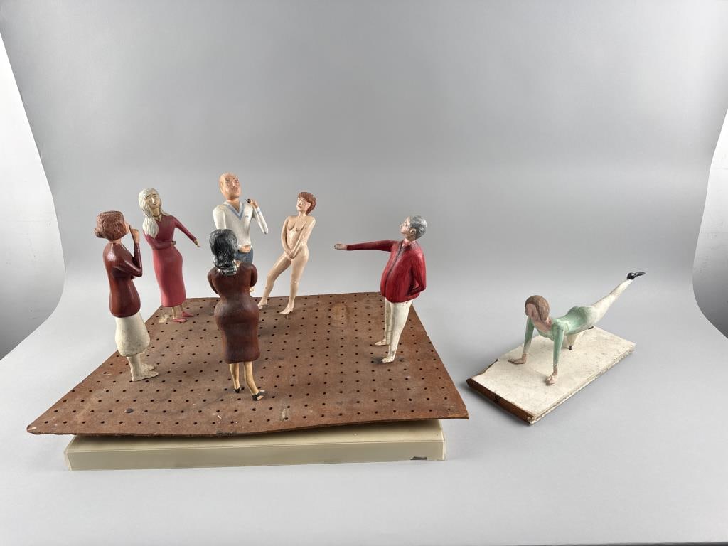 ATTRIBUTED TO ROBERT GRAHAM, SR. (Maine, 1918-1993), Seven carved wooden figures., Heights to 12". (1 of 4)