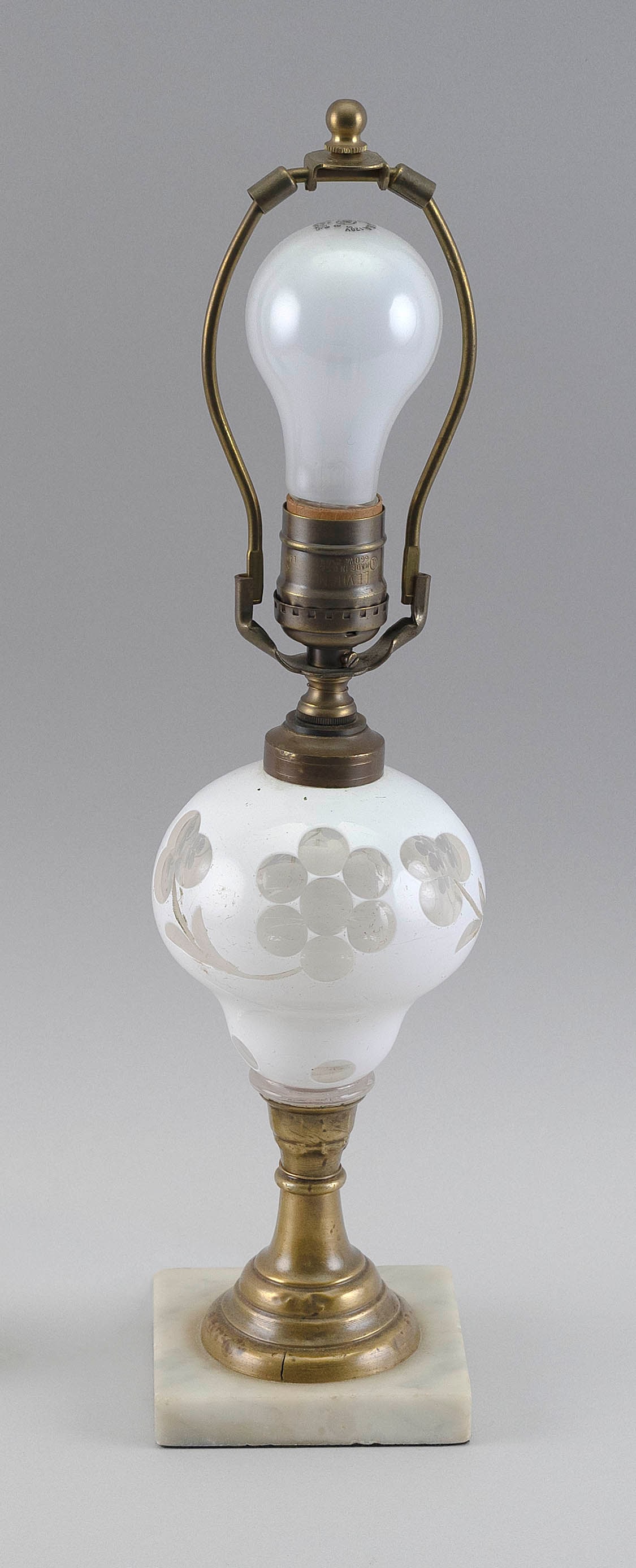 CUT OVERLAY GLASS LAMP, PROBABLY SANDWICH Mid-19th Century Total height 17". (1 of 2)