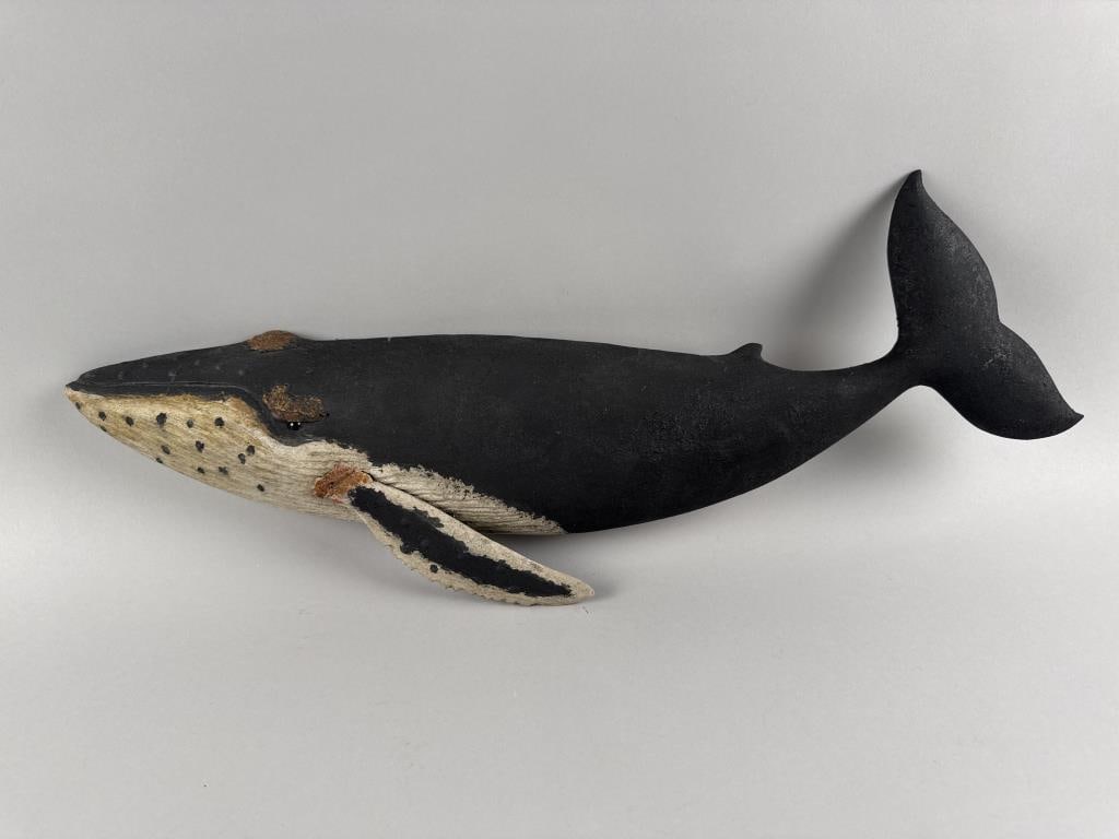 ROGER MITCHELL CARVED HUMPBACK WHALE PLAQUE Massachusetts, Contemporary Height 9". Length 23". (1 of 2)