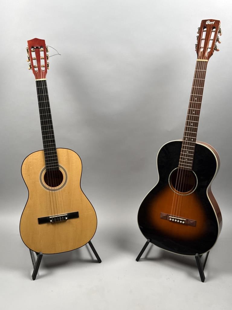 TWO ACOUSTIC GUITARS Contemporary Lengths 36" and 39".: TWO ACOUSTIC GUITARS Contemporary A Cort and a Center Stage. Lengths 36" and 39".