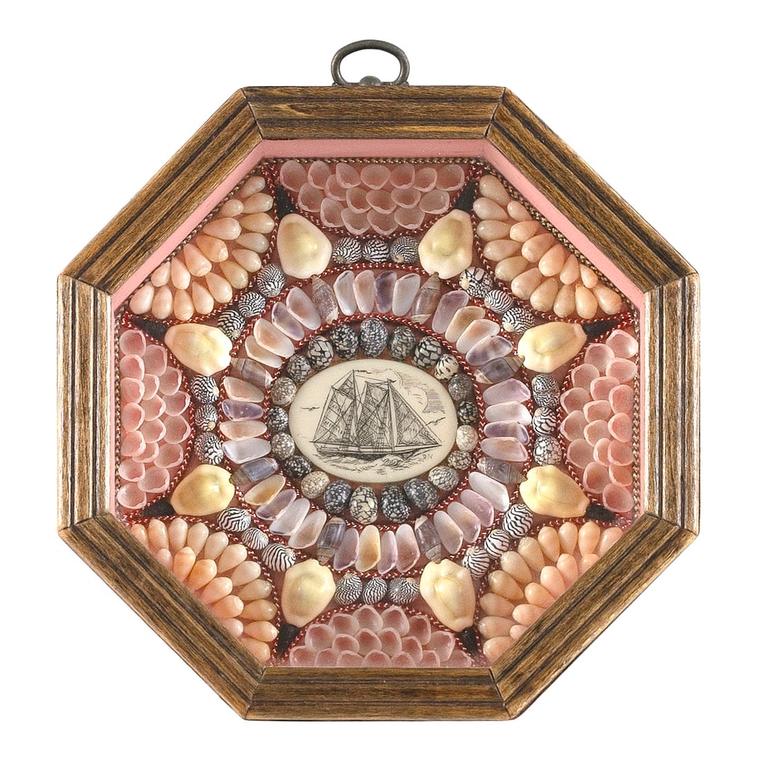 BERNARD A. WOODMAN (Massachusetts, 1920-1986), Sailor's valentine composed of multicolored shells, (1 of 2)