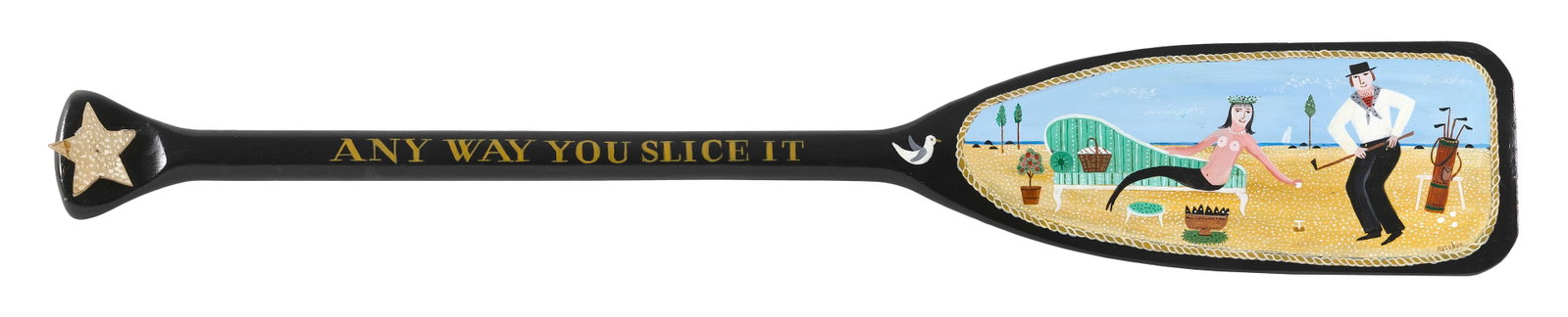 ROSEBEE (Massachusetts, 1932-2016), "Any Way You Slice It", a paddle with painted decoration of a (1 of 2)