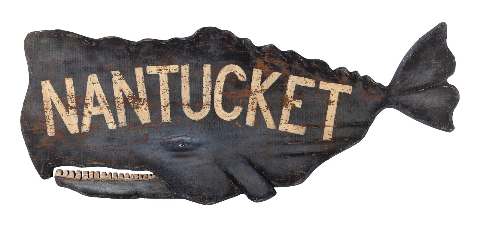 "NANTUCKET" WHALE-FORM SIGN Contemporary Length 31". (1 of 2)