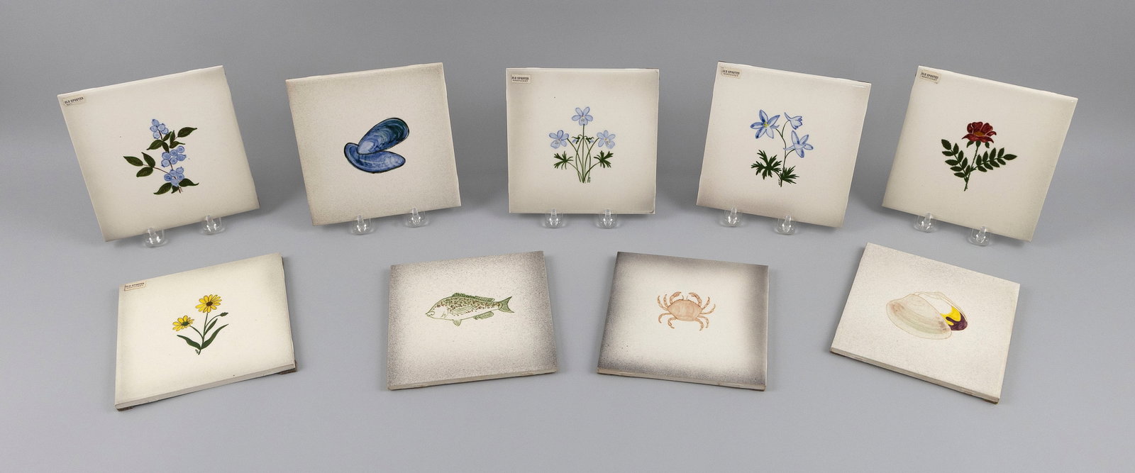 NINE OLD SPOUTER POTTERY TILES Nantucket, Massachusetts, Contemporary 6" x 6". (1 of 4)