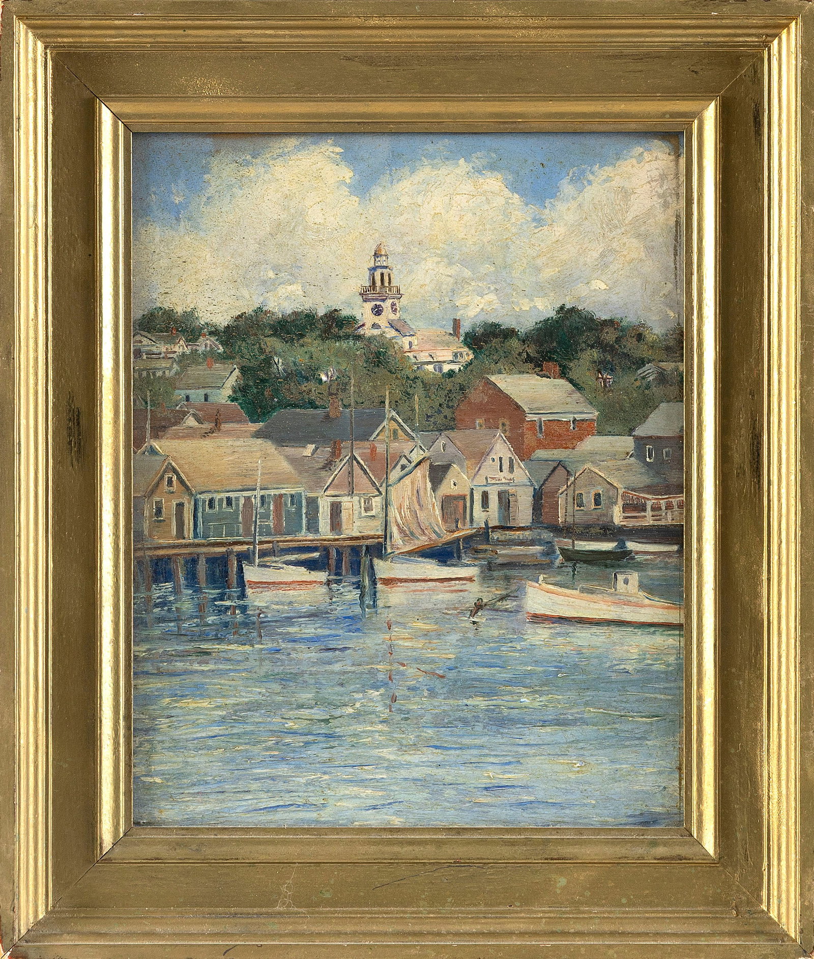 JAMES FRANCIS BARKER (Nantucket, 1871-1950), Nantucket Harbor., Oil on canvas board, 10" x 8". (1 of 2)