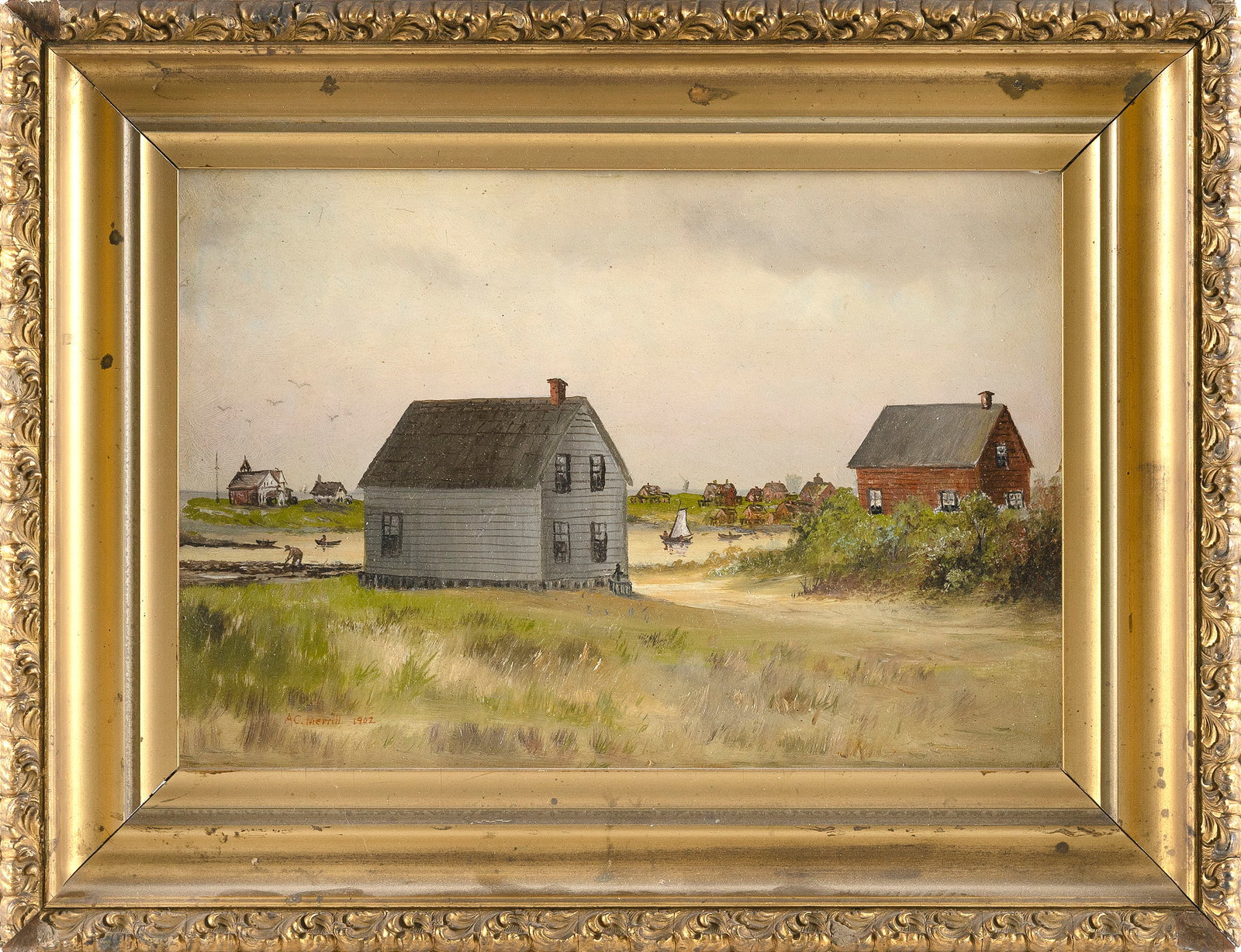 AMERICAN SCHOOL (20th Century,), Landscape with houses, possibly Nantucket., Oil on panel, 10" x (1 of 2)