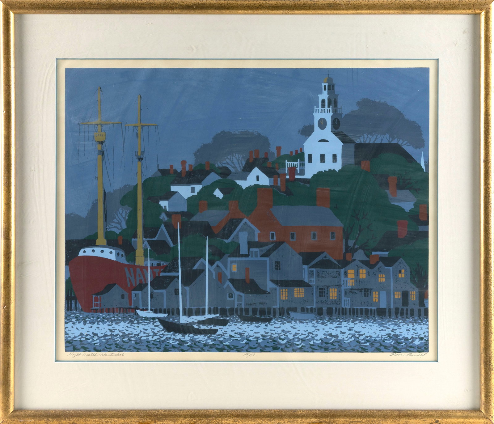 DONN RUSSELL (Massachusetts, 1929-2018), "Night Watch, Nantucket"., Serigraph, 20" x 25" sight. (1 of 2)
