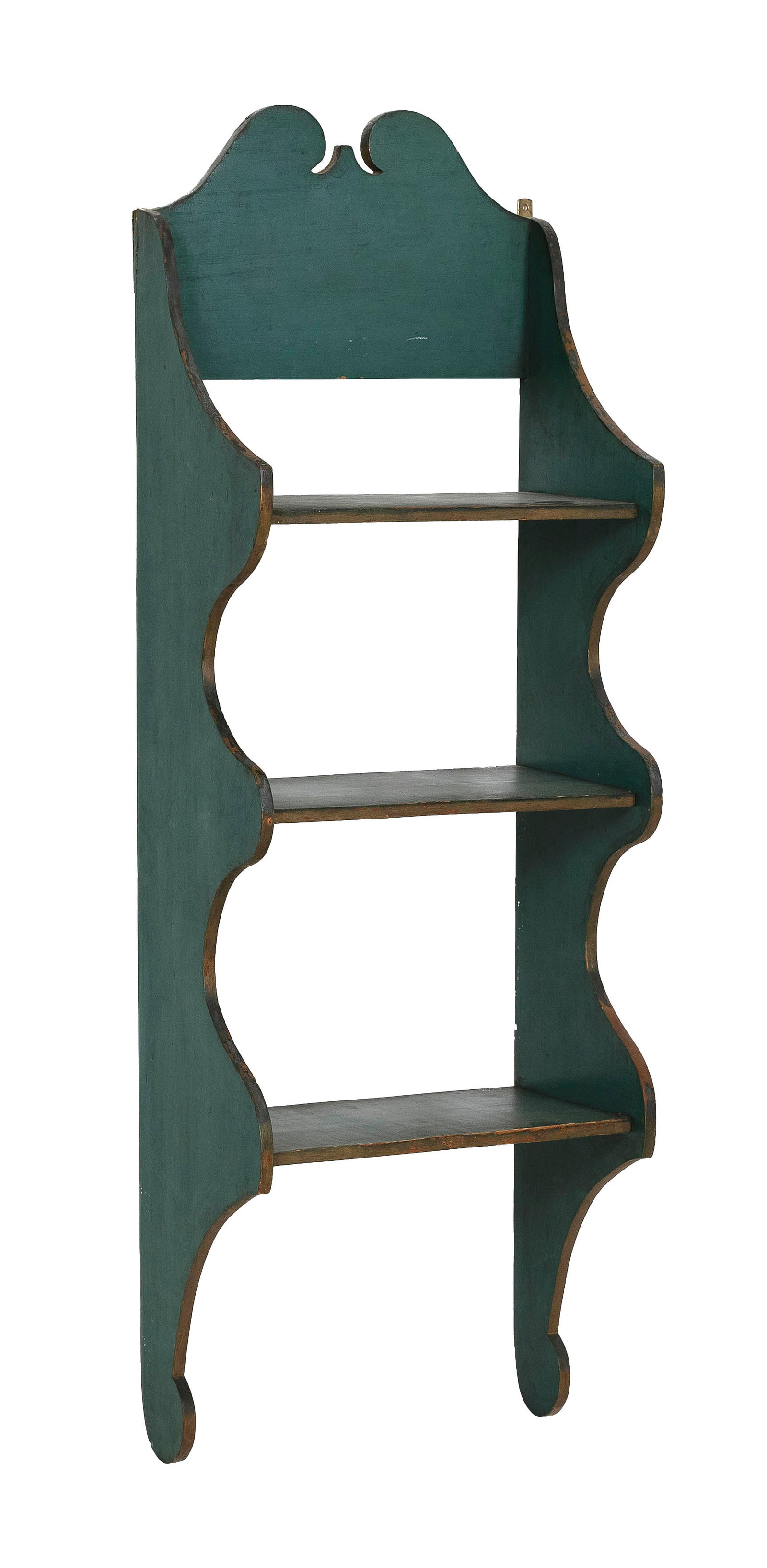 GREEN-PAINTED THREE-TIER SHELF Late 19th Century Height 38.75". Width 13". Depth 7.5". (1 of 1)