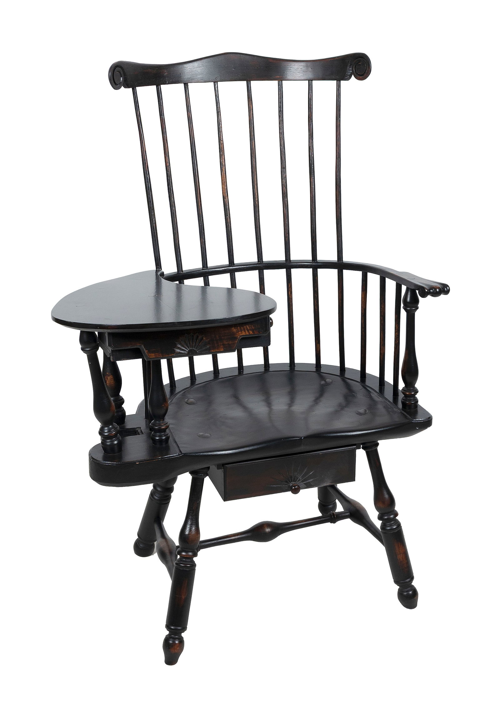 R. BARROWS CUSTOM-MADE WINDSOR WRITING ARMCHAIR 20th Century Back height 45.5". Seat height 18". (1 of 2)