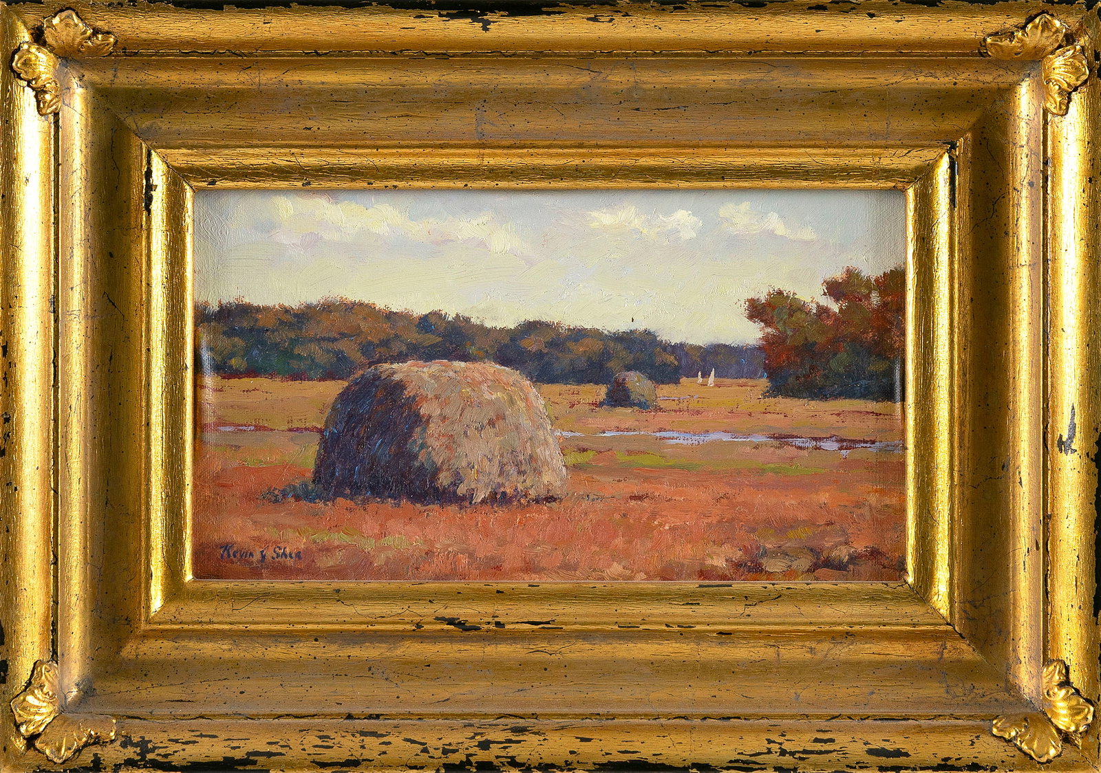 KEVIN J. SHEA (Massachusetts, Contemporary), "Haystacks and Summer Marsh"., Oil on panel, 5.5" x (1 of 2)