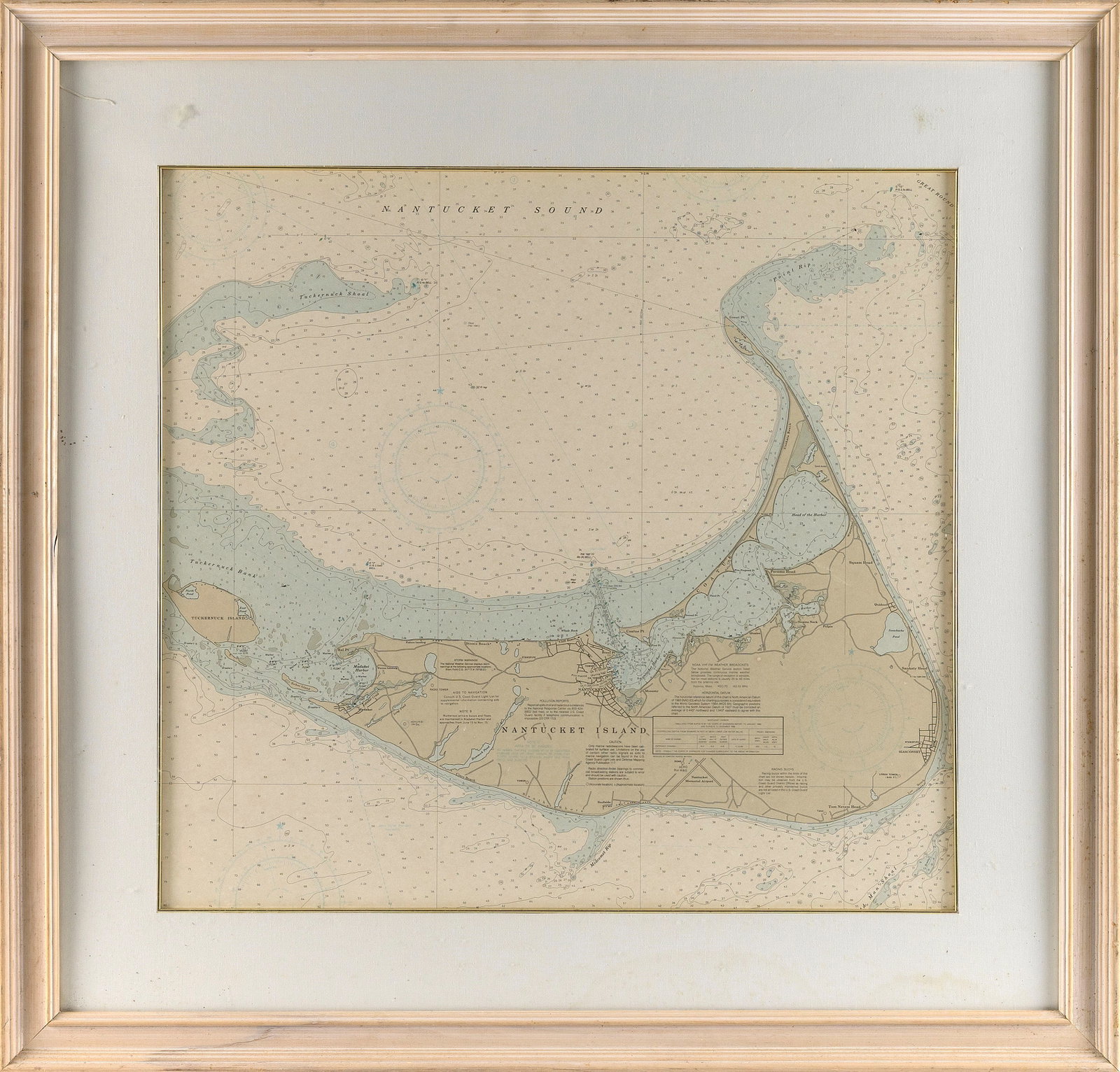 CHART OF NANTUCKET ISLAND 20th Century Framed 35.25" x 37.25". (1 of 2)