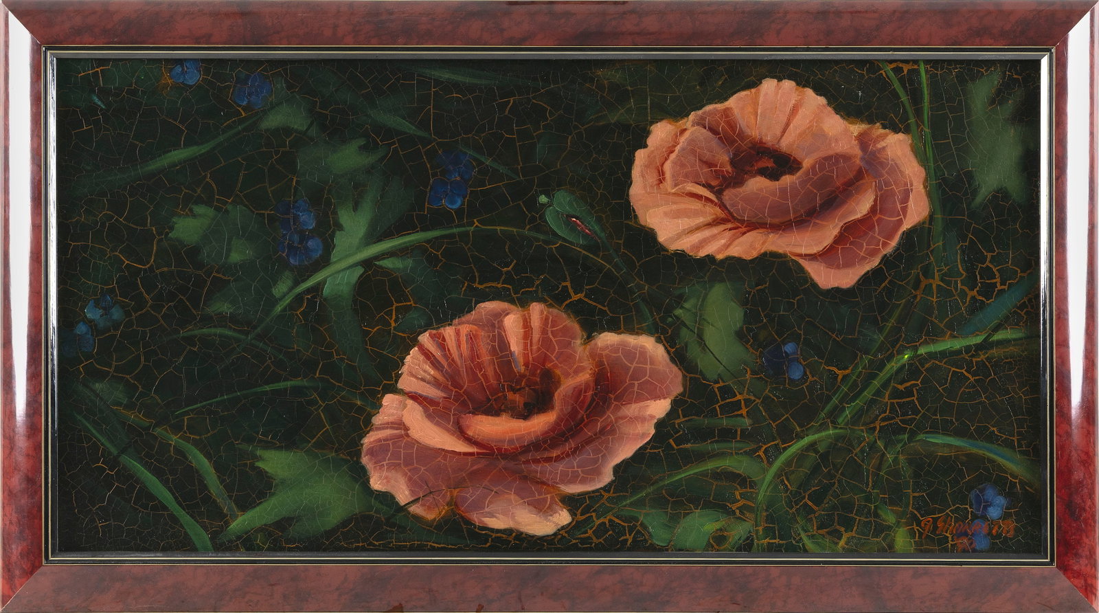 GAIL SHARRETTS (Nantucket, Massachusetts, Contemporary), Poppies., Oil on board, 17" x 33.5". Framed (1 of 2)