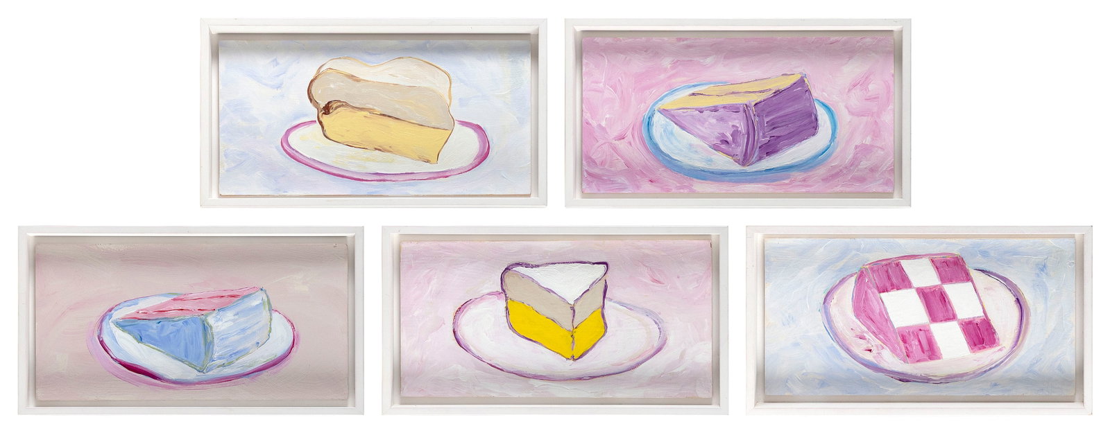 PAUL SARDELLI (California, 1967-), Five pieces of cake:, Acrylics on panel, 6" x 12". Framed 7.25" x (1 of 2)