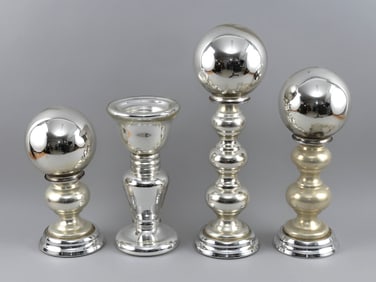 FOUR PIECES OF MERCURY GLASS DECOR 19th/20th Century Heights from 13" to 20".