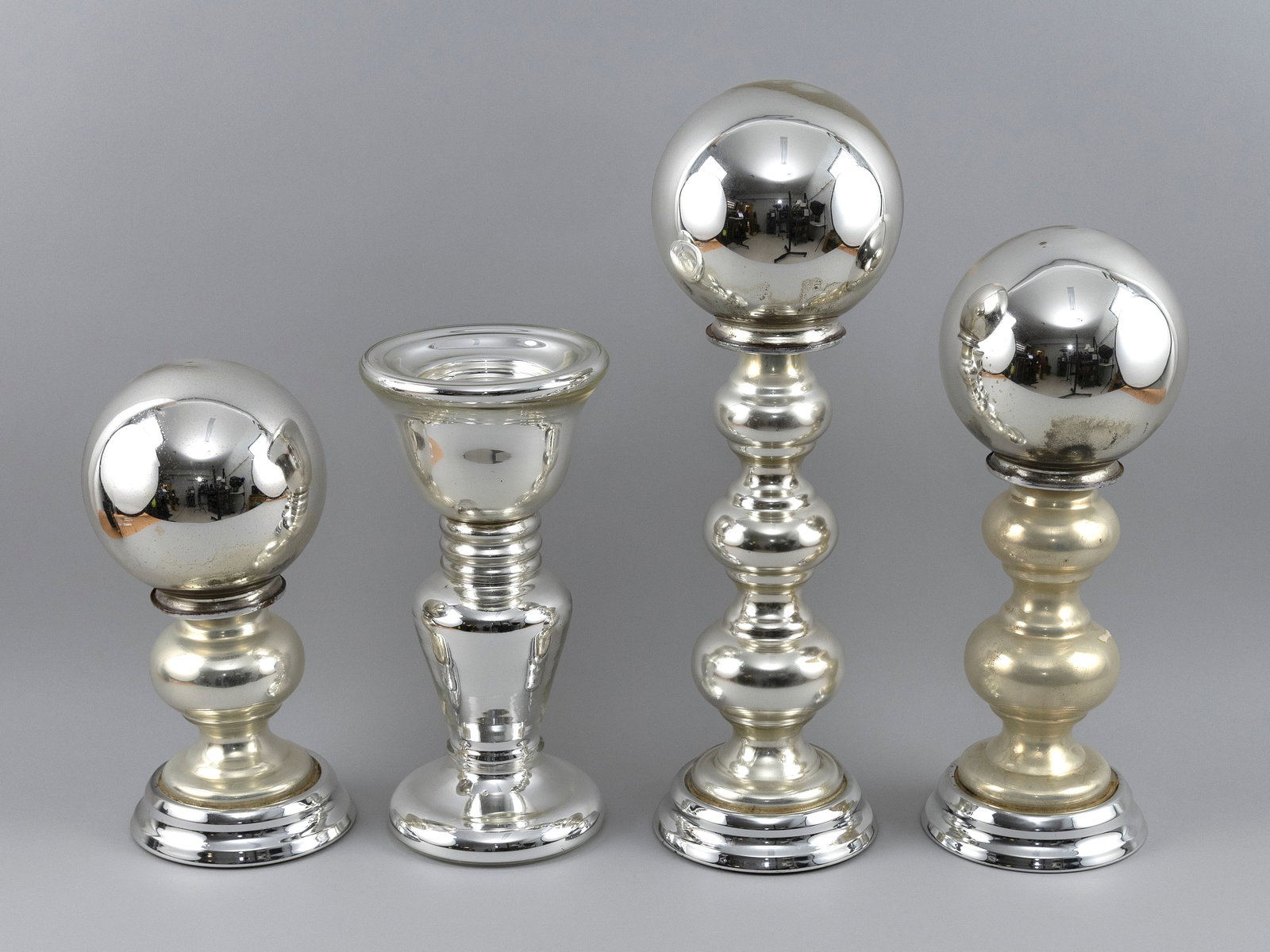 FOUR PIECES OF MERCURY GLASS DECOR 19th/20th Century Heights from 13" to 20". (1 of 2)