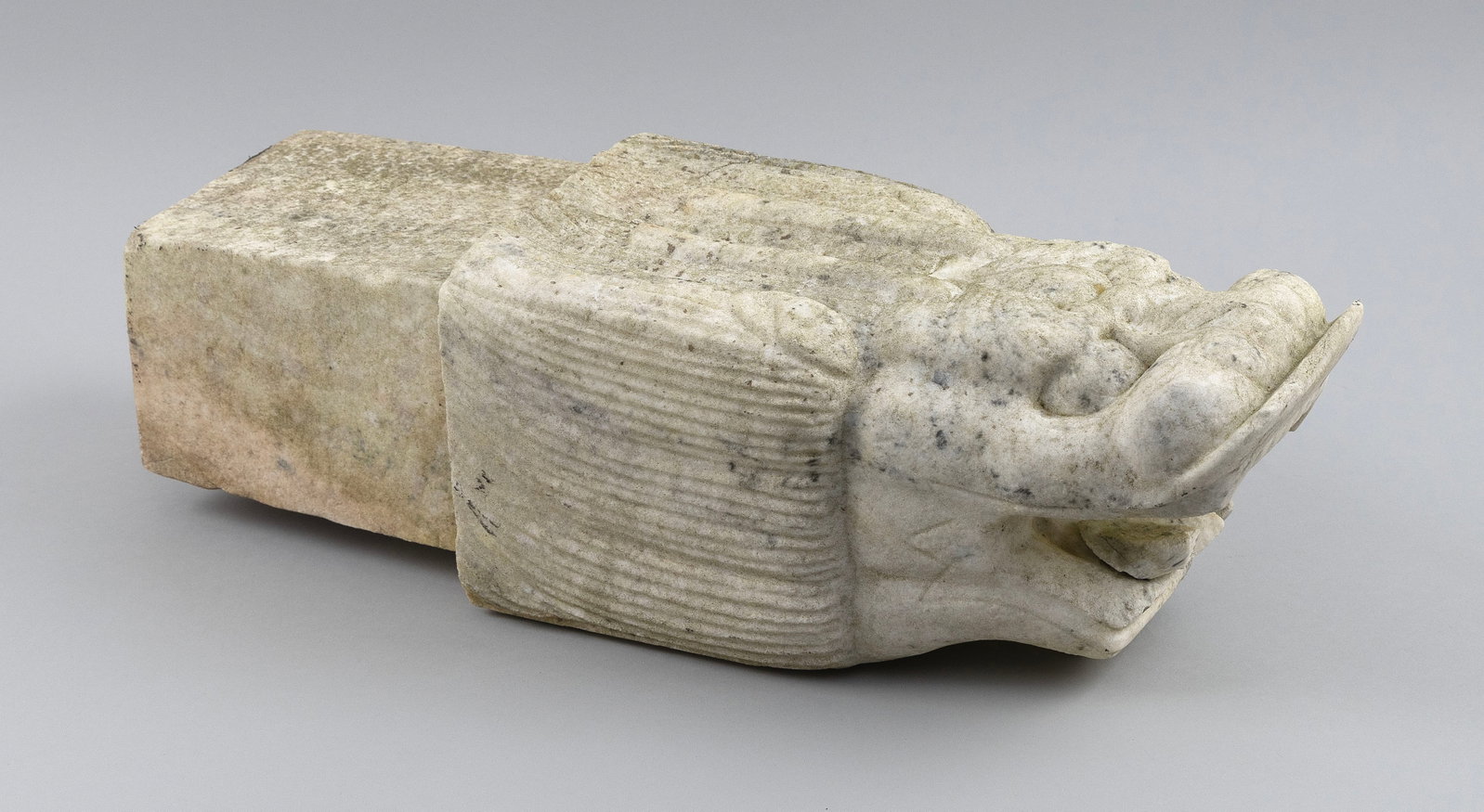CHINESE CARVED MARBLE DRAGON'S-HEAD FOUNTAIN HEAD Height 6". Length 20". Depth 7". (1 of 6)