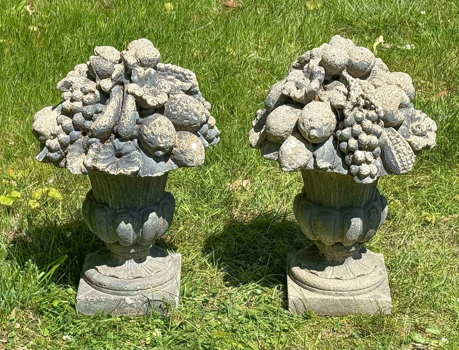 PAIR OF CEMENT GARDEN URNS 20th Century Heights 22". (1 of 3)