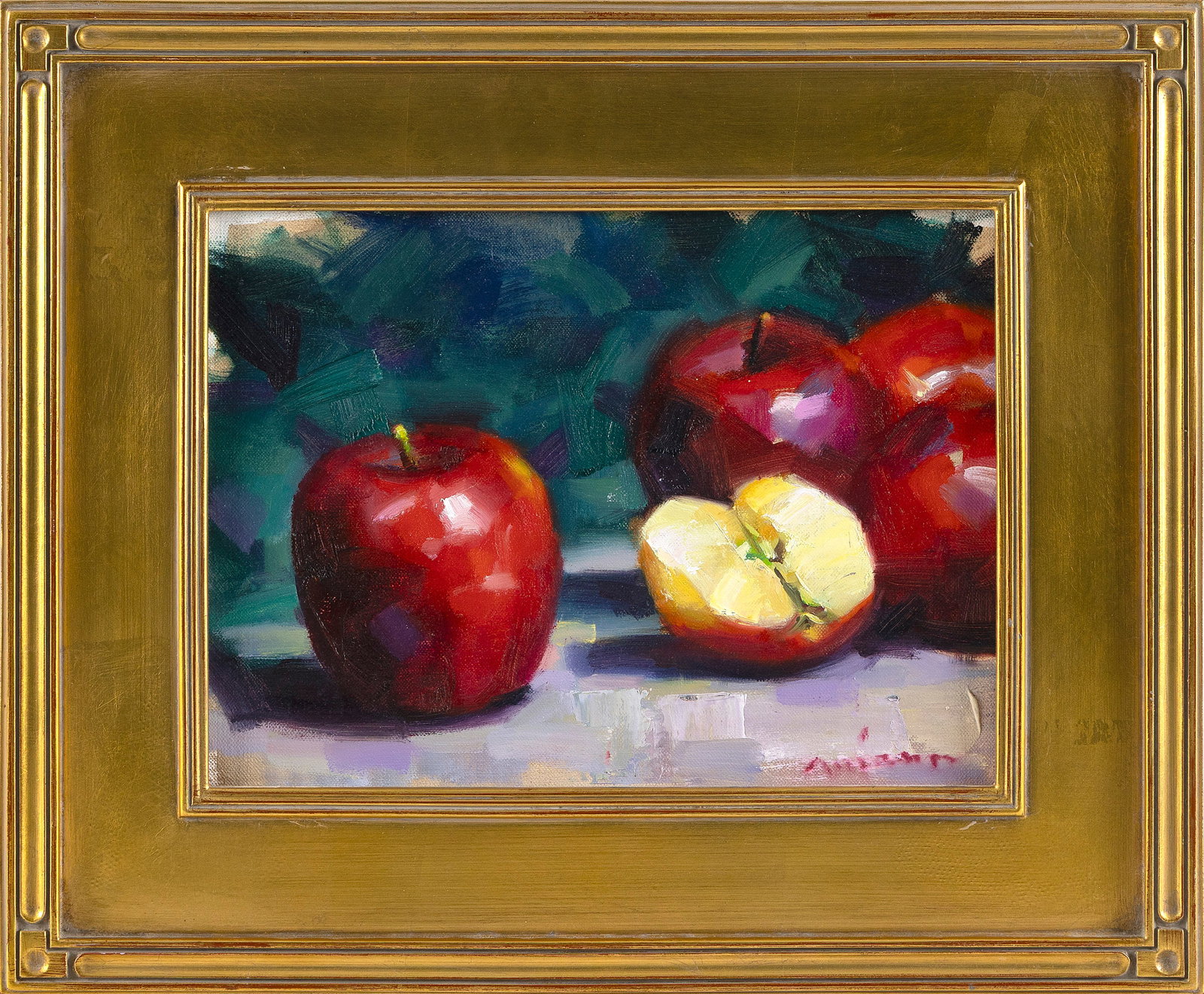 AMERICAN SCHOOL (20th Century,), Still life of red apples., Oil on board, 9" x 12". Framed 15" x (1 of 2)