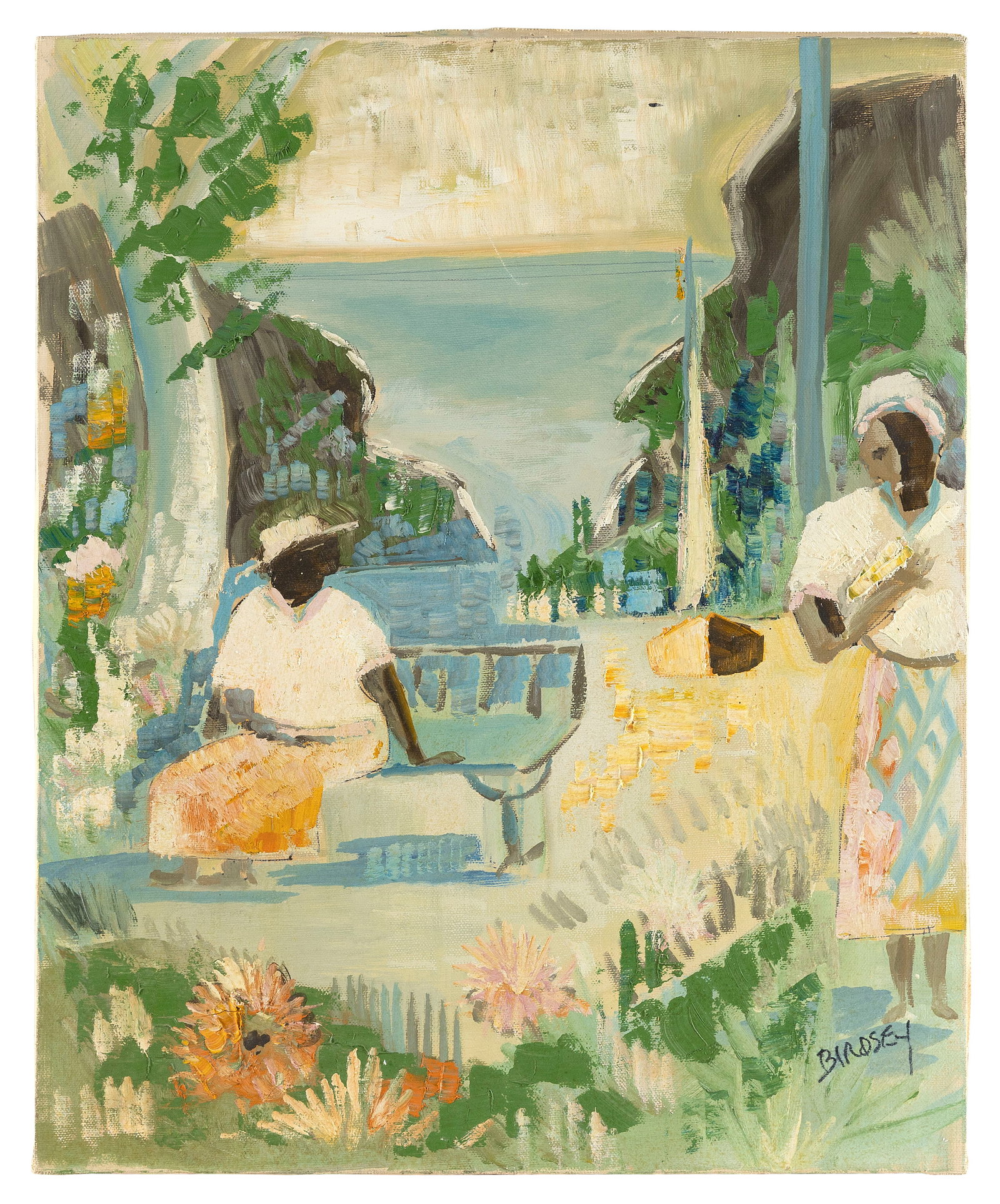 ALFRED BIRDSEY (Bermuda, 1912-1996), Bermuda scene with two figures., Oil on canvas, 22" x 18". (1 of 1)