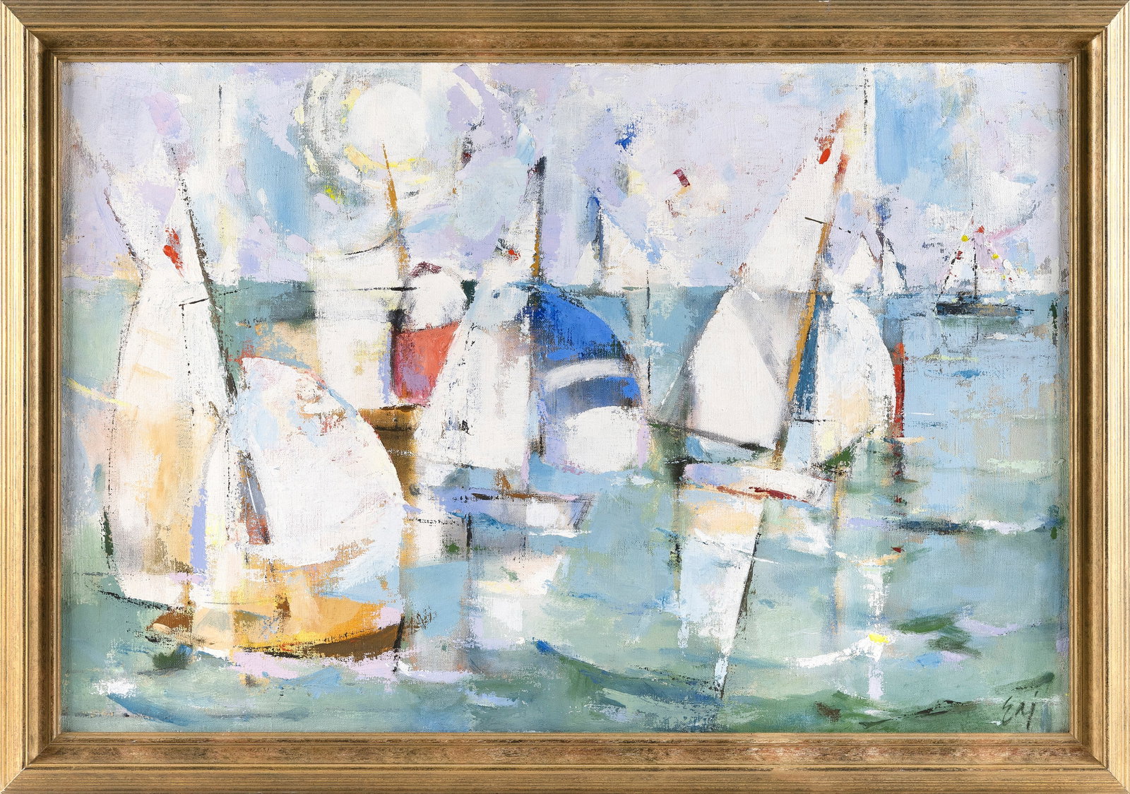EDWARD ARTHUR JOHNSON (New York/Illinois, 1911-2015), "Regatta"., Oil on canvas, 24" x 36". Framed (1 of 2)