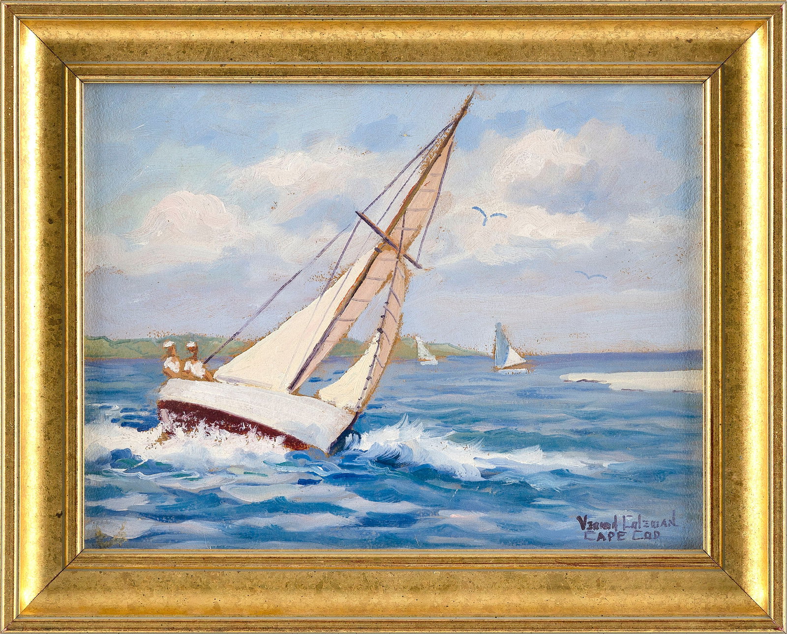 VERNON HERBERT COLEMAN (Massachusetts/Connecticut, 1898-1978), Sailing off the coast., Oil on board, (1 of 2)