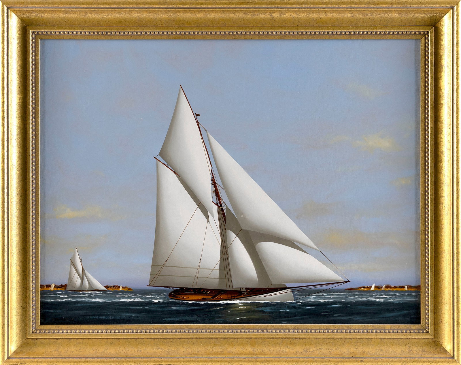VERNON GEORGE BROE (Maine/Illinois, 1930-2011), Sailboats racing., Oil on masonite, 18" x 24". (1 of 2)