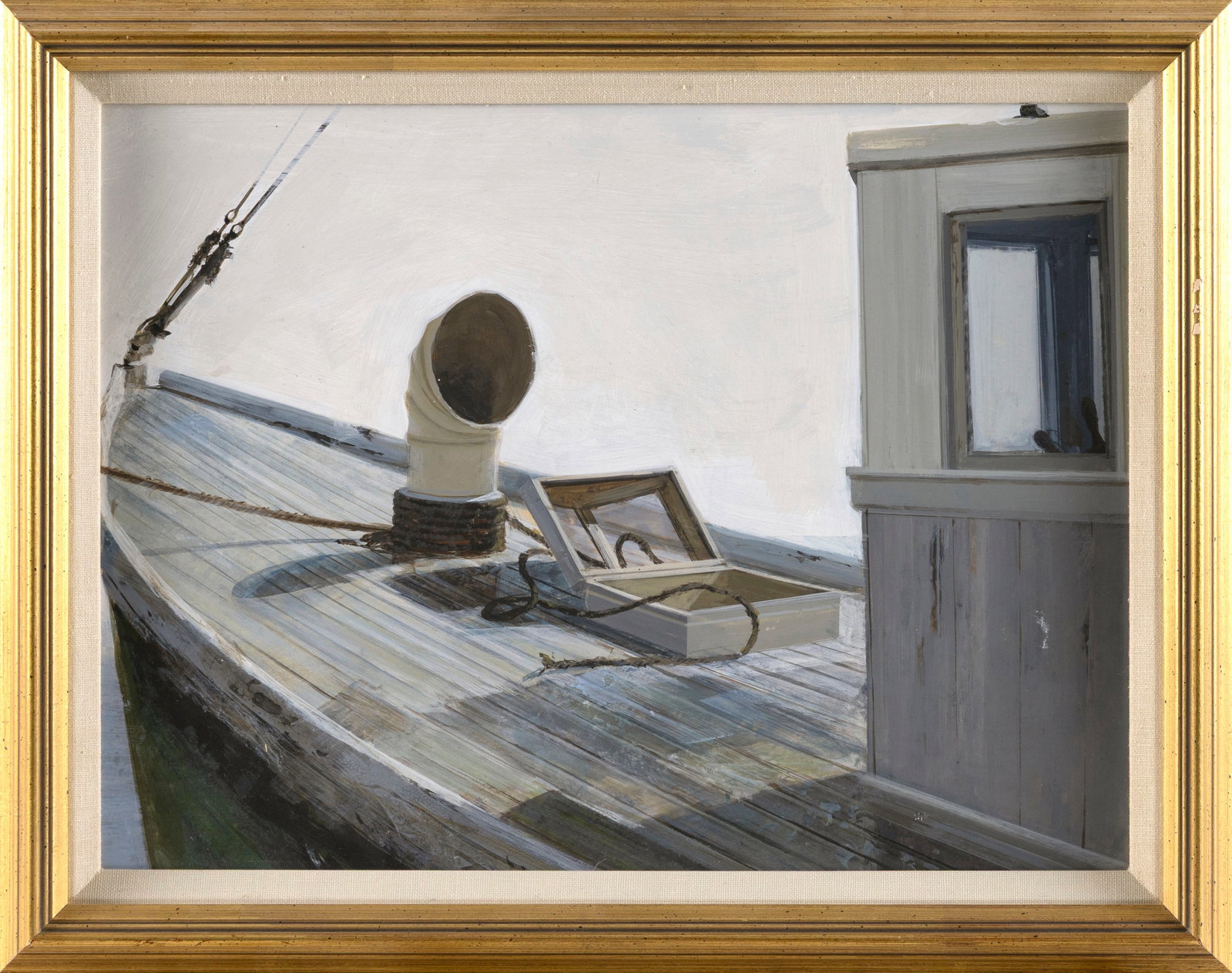 ATTRIBUTED TO VERNON BROE (Maine/Illinois, 1930-2011), Fishing boat., Oil on board, 12" x 16". (1 of 2)