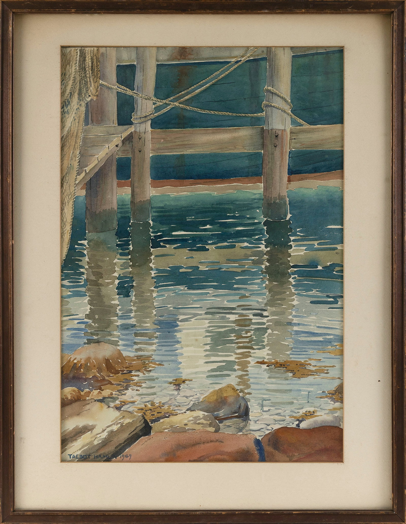 TALBOT FAULKNER HAMLIN (New York/North Carolina, 1889-1956), Dock pilings., Watercolor on paper, 22" (1 of 2)