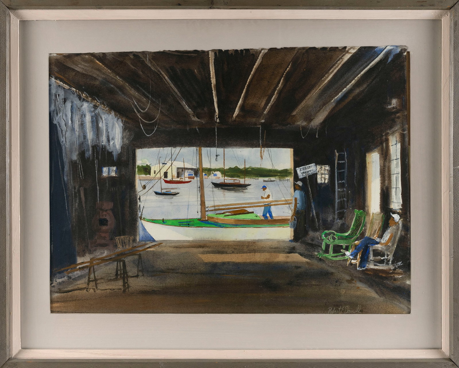 ROBERT DRISCOLL (Massachusetts, Contemporary), Crosby Boat Yard., Watercolor, 21" x 29". Framed (1 of 2)