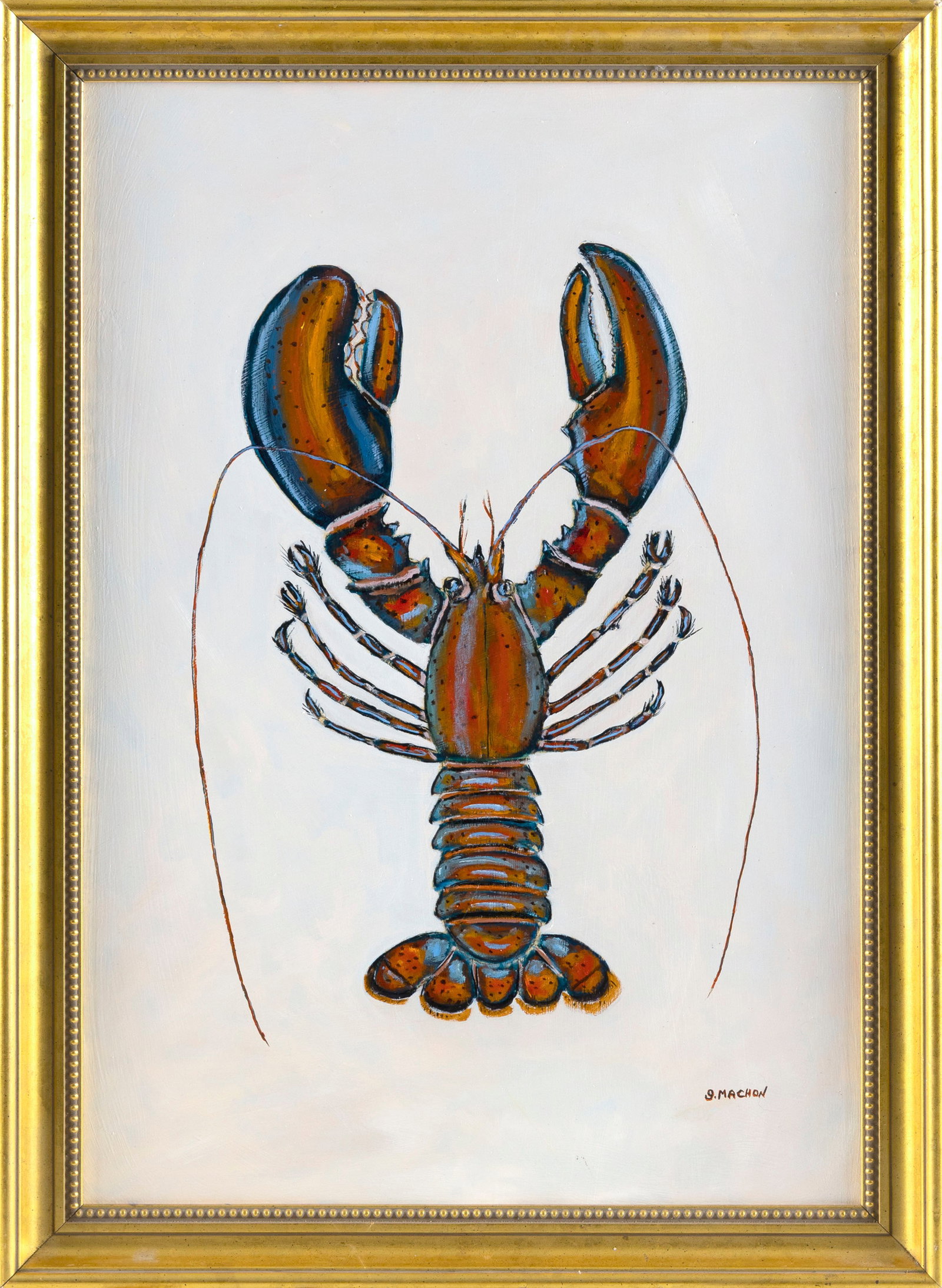 GEORGE MACHON (Massachusetts, Contemporary), Lobster., Oil on board, 21" x 14". Framed 24" x 17". (1 of 2)