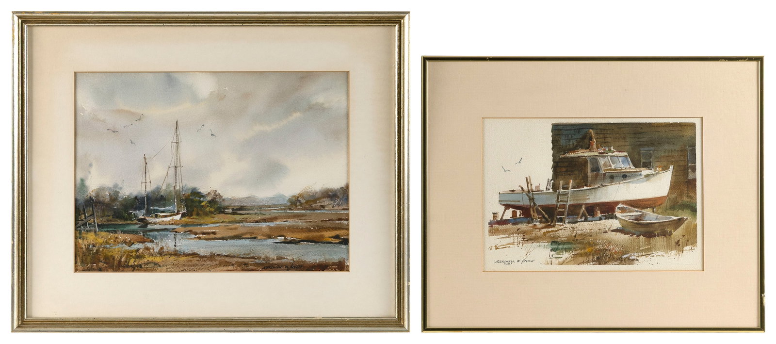 MARSHALL WOODSIDE JOYCE (Massachusetts, 1912-1998), Two views of boats (1 of 2)